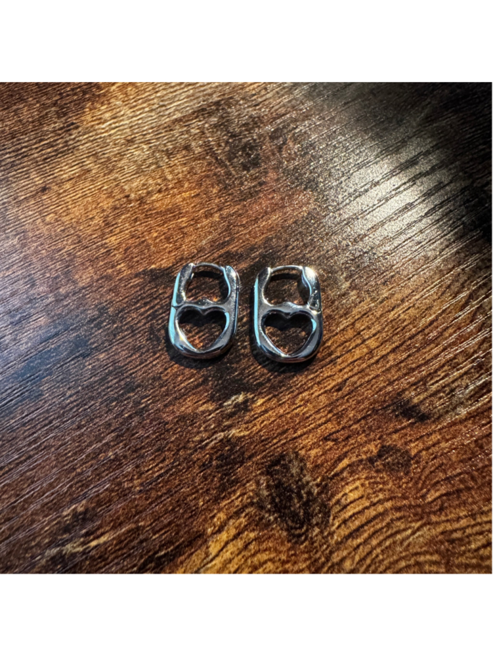Silver-Tone Pop Tab Heart Huggie Earrings | Y2K Soda Tab Jewelry